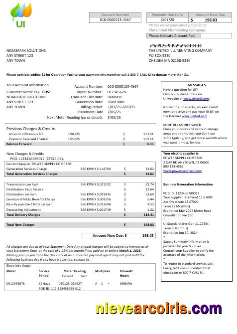 USA Massachusetts Chelsea UI The United Illuminating Company business utility bill